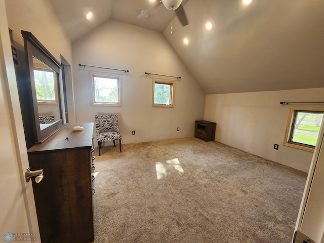 26 5th Ave SE, Lidgerwood, ND 58053 - additional living space featuring lofted ceiling, carpet floors, a ceiling fan, and recessed lighting