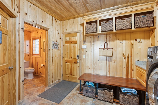 5784 Mcgowan Rd, Brainerd, MN 56401 - mudroom with wooden walls and wood ceiling