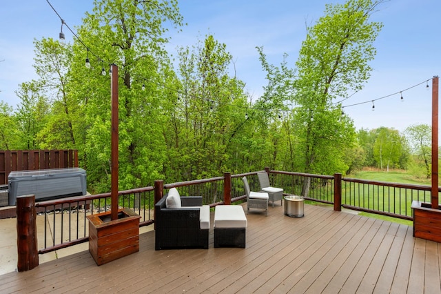 5784 Mcgowan Rd, Brainerd, MN 56401 - wooden deck featuring a hot tub