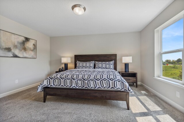 bedroom featuring carpet and baseboards