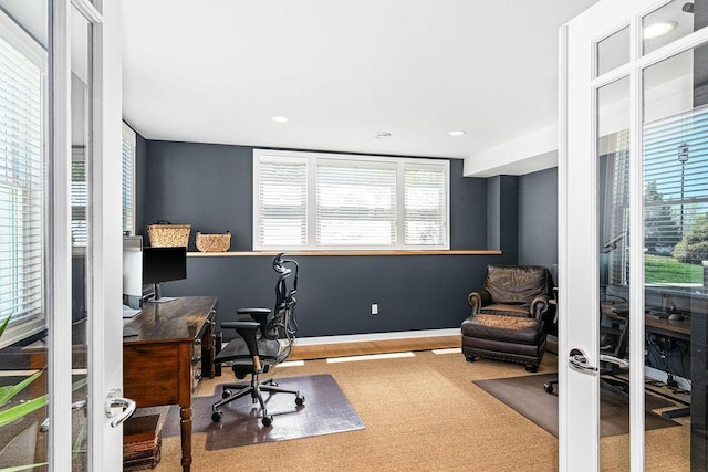 office featuring healthy amount of natural light and recessed lighting