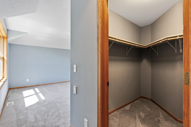 walk in closet with carpet floors