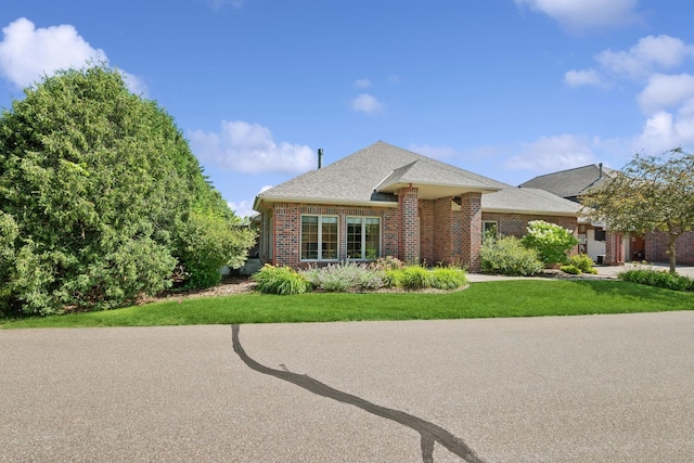 217 Canyon Dr, Hudson, WI 54016 - view of front of home featuring brick siding, a front lawn, and roof with shingles