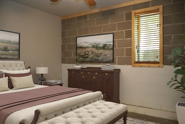 bedroom with concrete floors