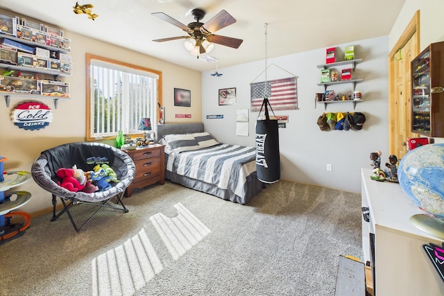 bedroom with carpet floors and ceiling fan