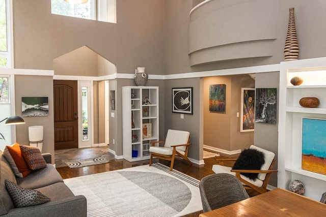 2 Edgcumbe Pl, Saint Paul, MN 55116 - living area with a high ceiling, healthy amount of natural light, baseboards, and wood finished floors