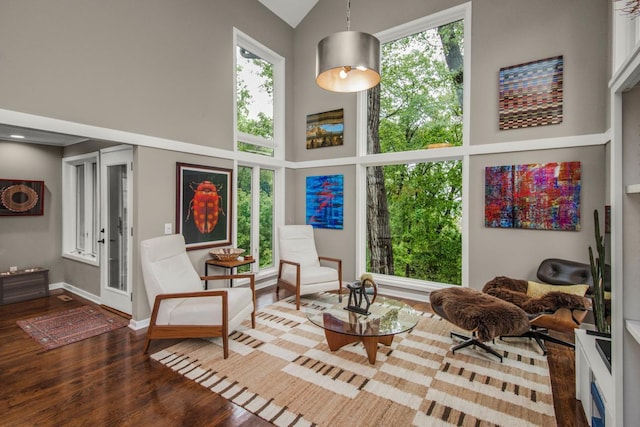 2 Edgcumbe Pl, Saint Paul, MN 55116 - sitting room with high vaulted ceiling, wood finished floors, plenty of natural light, and baseboards