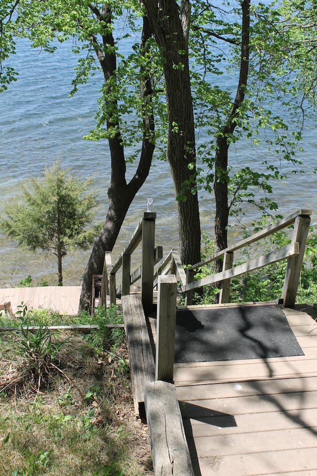 39624 Crane Lake Dr, Clitherall Twp, MN 56515 - wooden terrace featuring a water view and fence