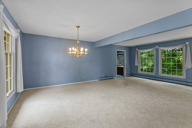 331 Sunset Ln N, Cambridge, MN 55008 - unfurnished room with a chandelier, carpet floors, and a baseboard heating unit