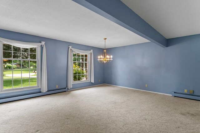 331 Sunset Ln N, Cambridge, MN 55008 - spare room with carpet flooring, a chandelier, and baseboard heating