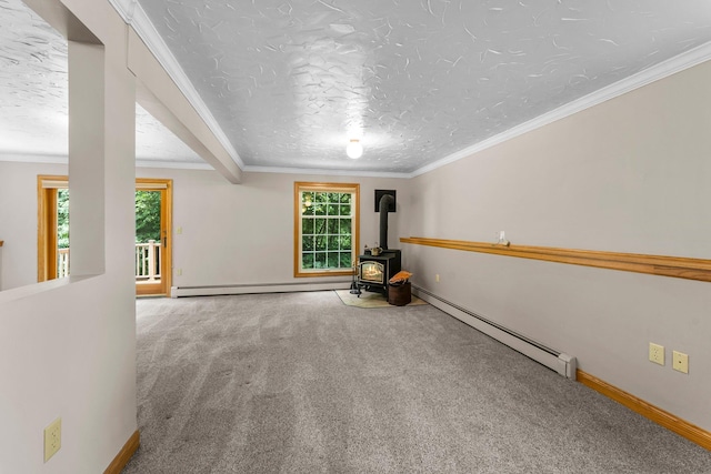 331 Sunset Ln N, Cambridge, MN 55008 - unfurnished room featuring a baseboard radiator, plenty of natural light, carpet floors, a textured ceiling, and crown molding