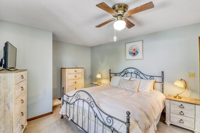 20473 Leisure Dr, Pelican Rapids, MN 56572 - bedroom with light colored carpet, ceiling fan, and baseboards