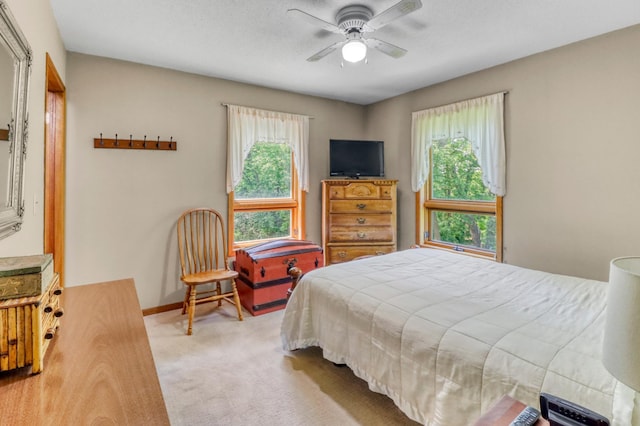20473 Leisure Dr, Pelican Rapids, MN 56572 - bedroom with carpet flooring, a ceiling fan, and baseboards