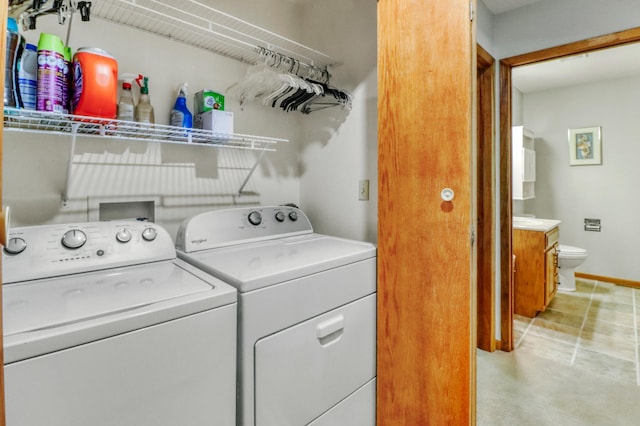 20473 Leisure Dr, Pelican Rapids, MN 56572 - laundry room featuring independent washer and dryer and baseboards