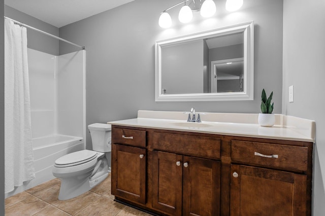 12266 Midway Cir NE, Blaine, MN 55449 - full bath with toilet, vanity, tile patterned flooring, and shower / bath combo with shower curtain