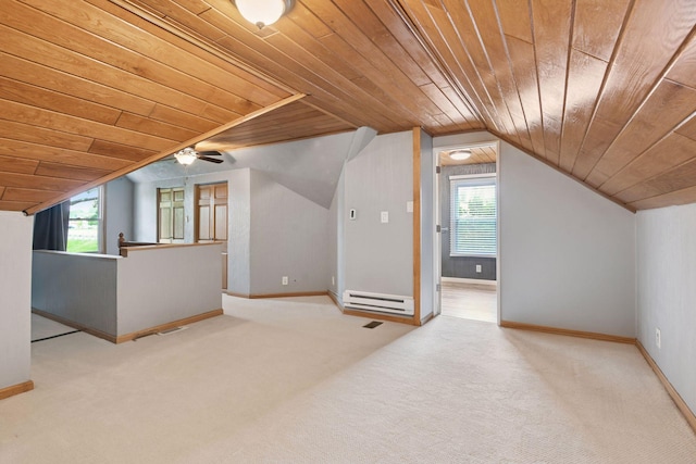 426 14th Ave N, Hopkins, MN 55343 - additional living space with wood ceiling, a baseboard heating unit, vaulted ceiling, plenty of natural light, and carpet flooring