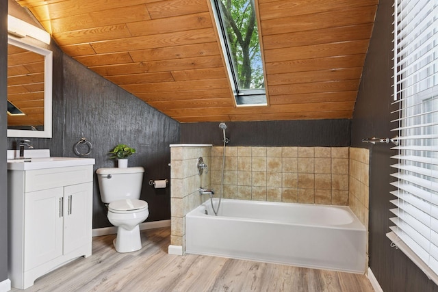 426 14th Ave N, Hopkins, MN 55343 - full bath with wood ceiling, vaulted ceiling, toilet, a tub to relax in, and vanity