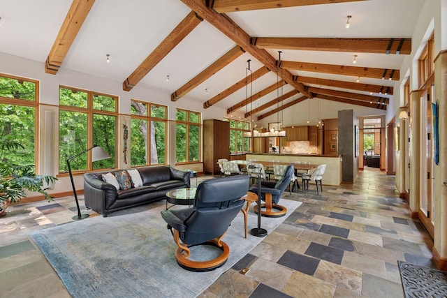 20545 Linden Rd, Deephaven, MN 55331 - living room with beam ceiling and high vaulted ceiling