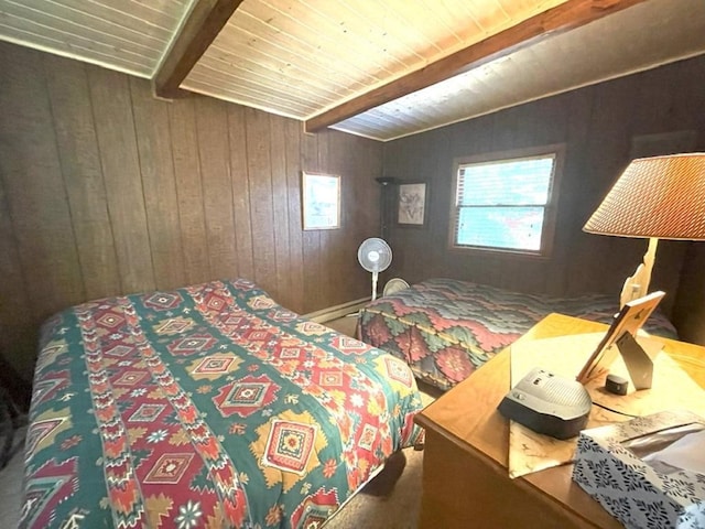 25186 US-71 # 18, Park Rapids, MN 56470 - bedroom with multiple windows, wooden walls, carpet floors, and a wood ceiling with exposed beams