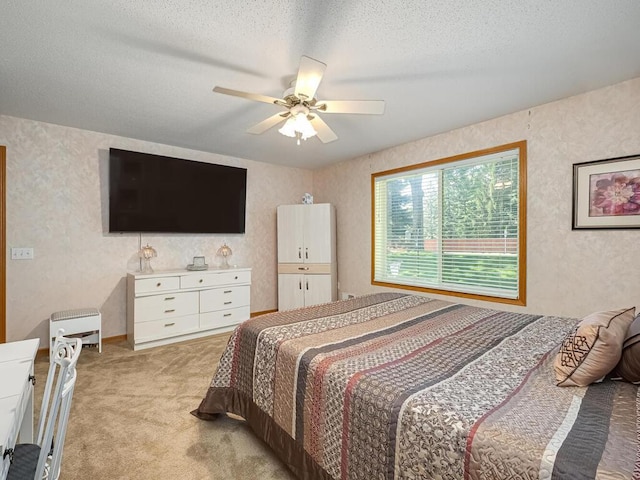 9349 Kimberly Ln N, Maple Grove, MN 55311 - bedroom featuring light carpet, a textured ceiling, and ceiling fan