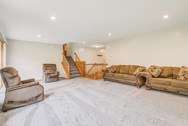 121 Yorkton Rdg, Little Canada, MN 55117 - living room featuring carpet, recessed lighting, and stairs