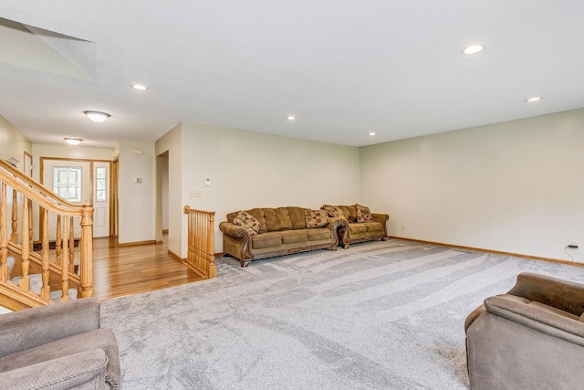 121 Yorkton Rdg, Little Canada, MN 55117 - carpeted living room featuring stairs, recessed lighting, and baseboards