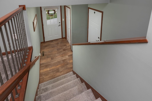802 10th St NE, Kasson, MN 55944 - stairway featuring wood finished floors