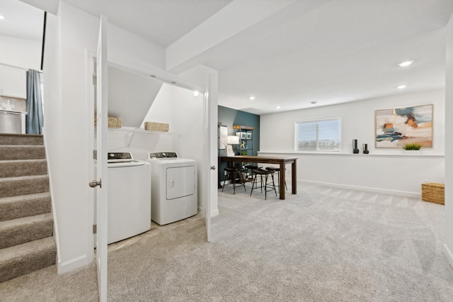8554 151st Ln NW, Ramsey, MN 55303 - clothes washing area featuring carpet floors, separate washer and dryer, recessed lighting, and baseboards