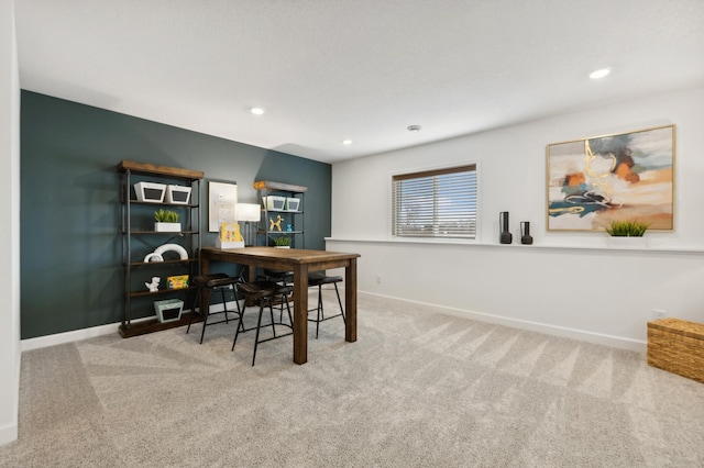 8554 151st Ln NW, Ramsey, MN 55303 - dining room featuring carpet, baseboards, an office area, and recessed lighting