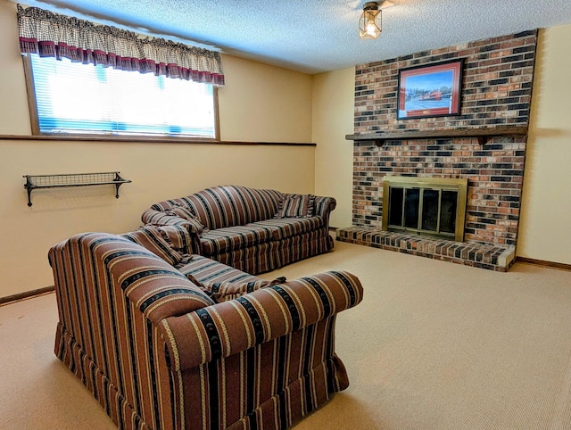 1401 5th St, Montevideo, MN 56265 - carpeted living area featuring healthy amount of natural light, a textured ceiling, a fireplace, and baseboards