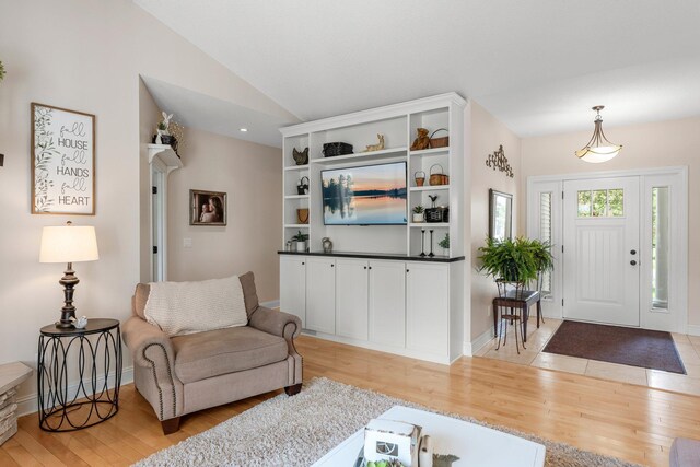 855 Elins Lake Rd SE, Cambridge, MN 55008 - living area featuring light wood-type flooring, baseboards, and lofted ceiling