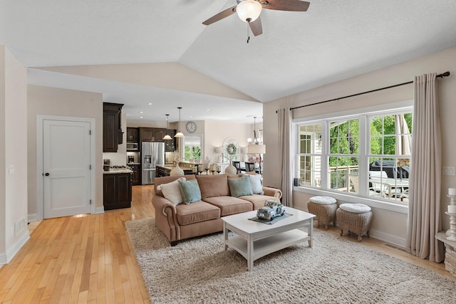 855 Elins Lake Rd SE, Cambridge, MN 55008 - living area featuring ceiling fan, light wood finished floors, and vaulted ceiling