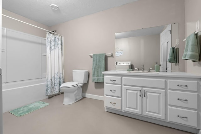 855 Elins Lake Rd SE, Cambridge, MN 55008 - full bath with toilet, shower / bath combo, vanity, finished concrete flooring, and baseboards