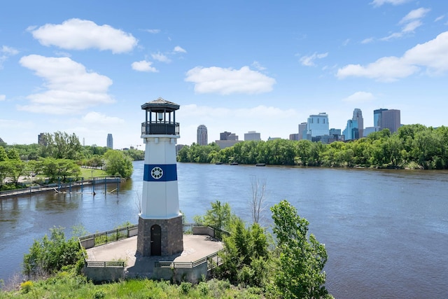 water view with a view of skyline and a gazebo