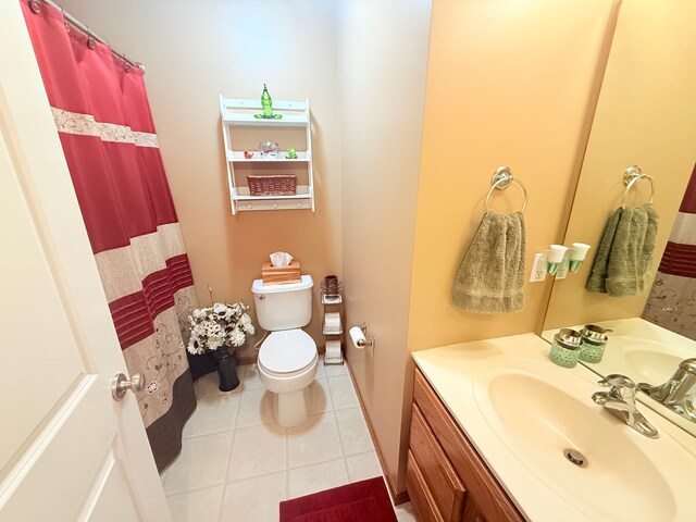 5173 Farnham Dr N, Hugo, MN 55038 - bathroom featuring toilet, vanity, tile patterned flooring, and a shower with curtain