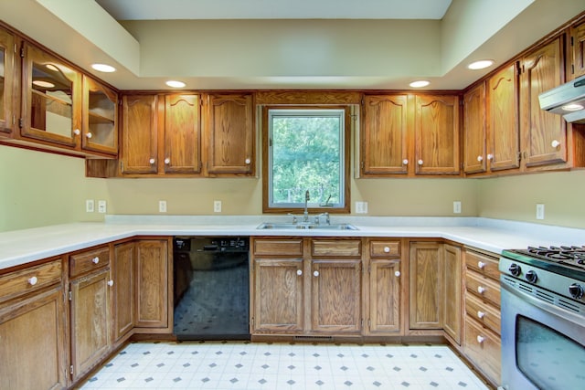 1286 Krattley Ln, North Hudson, WI 54016 - kitchen featuring dishwasher, stainless steel range with gas stovetop, a sink, light flooring, and recessed lighting
