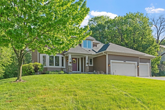 11600 43rd Ave N, Plymouth, MN 55442 - view of front of home with an attached garage, a front lawn, driveway, and a shingled roof