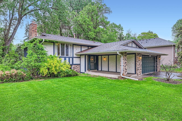 11476 65th Pl N, Maple Grove, MN 55369 - tri-level home featuring a front lawn, a chimney, a garage, and driveway