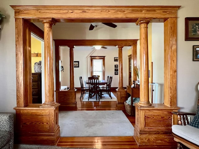 308 Cedar Ave S, Odessa, MN 56276 - dining area with a ceiling fan and wood finished floors