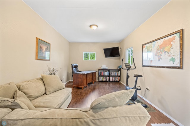 15350 Blackhawk Rd, Audubon, MN 56511 - living area with dark wood-style floors and baseboards