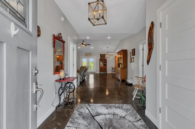 13936 County Road 7 NW, Clearwater Twp, MN 55320 - entrance foyer with finished concrete floors, baseboards, a ceiling fan, and recessed lighting
