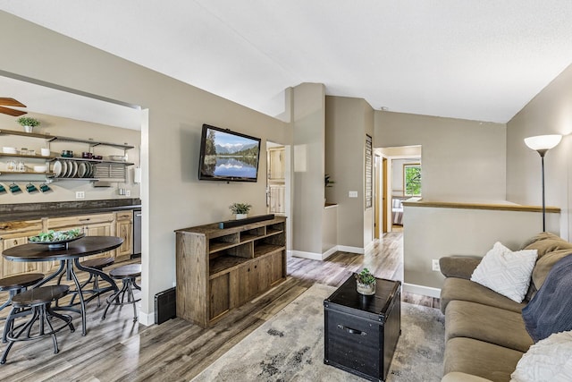 809 Orchard St, Belle Plaine, MN 56011 - living room with light wood finished floors, vaulted ceiling, and baseboards