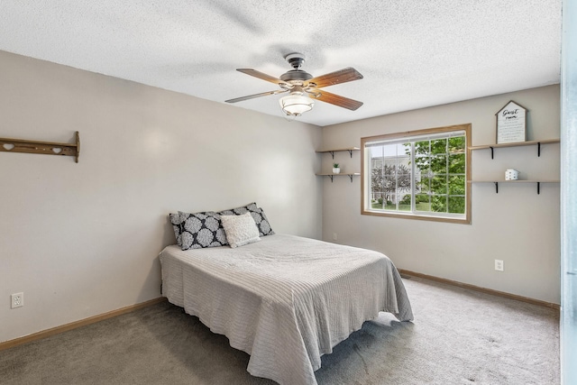 809 Orchard St, Belle Plaine, MN 56011 - bedroom with carpet floors, baseboards, a textured ceiling, and a ceiling fan