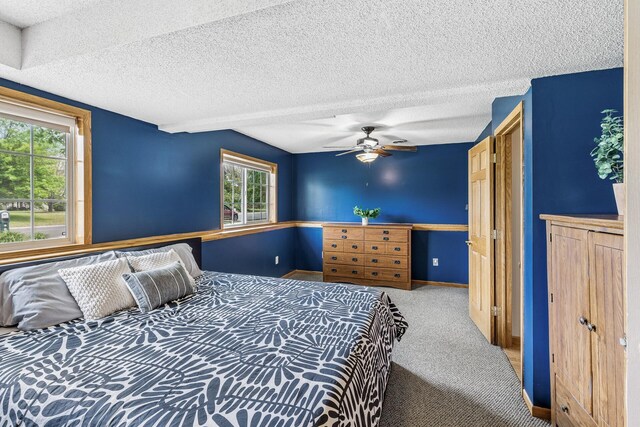 809 Orchard St, Belle Plaine, MN 56011 - bedroom featuring carpet floors, a textured ceiling, a ceiling fan, and baseboards