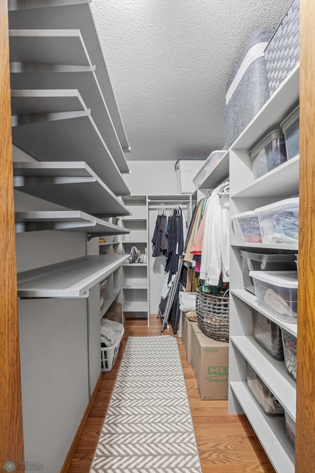 walk in closet featuring wood finished floors