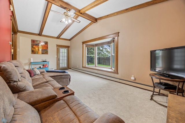 3105 Edgewood Dr N, Fargo, ND 58102 - carpeted living area featuring baseboard heating, a ceiling fan, and baseboards