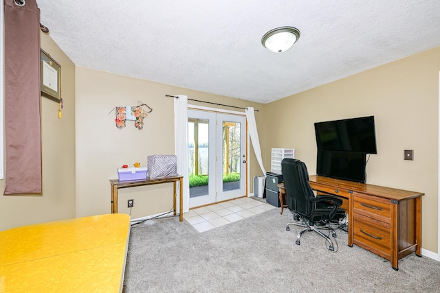 3818 Erickson Rd, Barnum, MN 55707 - carpeted office with french doors, a textured ceiling, and tile patterned flooring