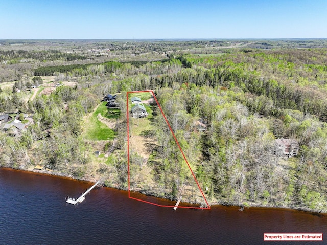 3818 Erickson Rd, Barnum, MN 55707 - aerial overview of property's location featuring a heavily wooded area, property parcel outlined, and a nearby body of water