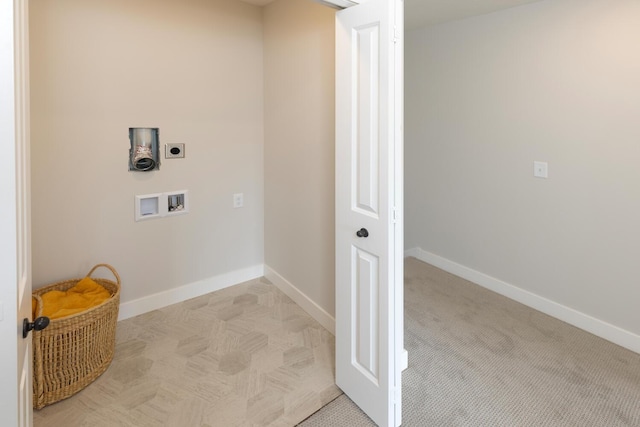 laundry area with hookup for an electric dryer, baseboards, and washer hookup