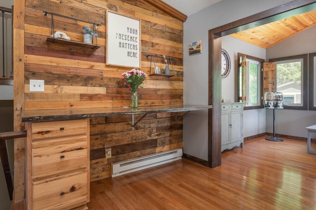 2510 Conifer Ave, Alexandria, MN 56308 - detailed view of a baseboard radiator, wooden walls, wood finished floors, and baseboards